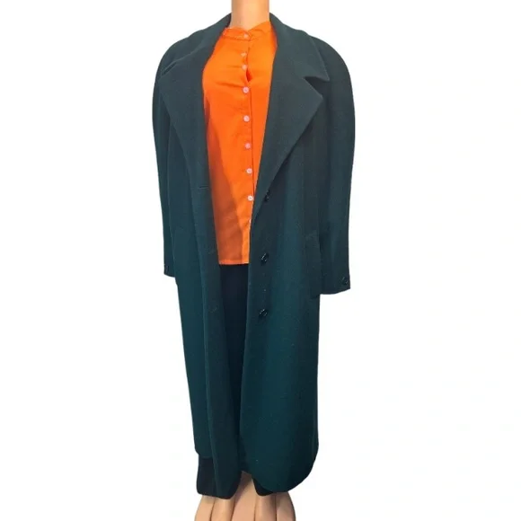 Vintage Wool Coat Long Green Notched Lapel International Scenelined size 16